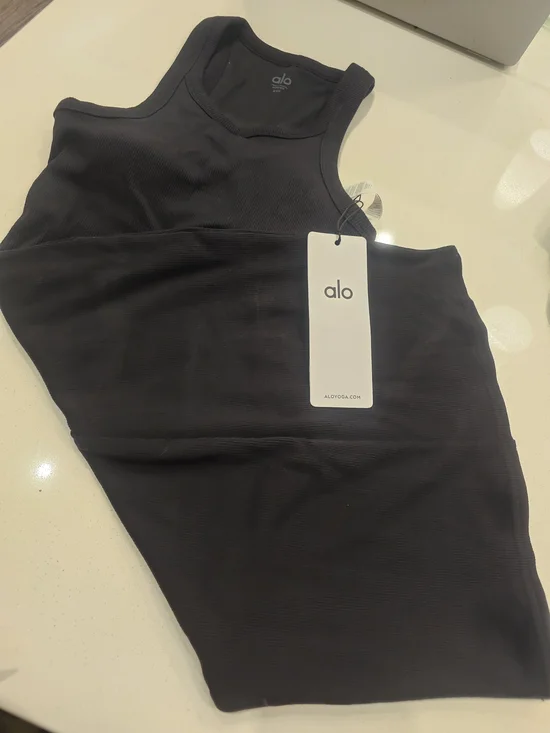 ALO Yoga Black Ribbed Racerback Tank - Picture 3 of 5